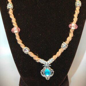 Bohemian Lotus Cabochon Teardrop Moonstone on a 20 1/4" Handmade Hemp Necklace